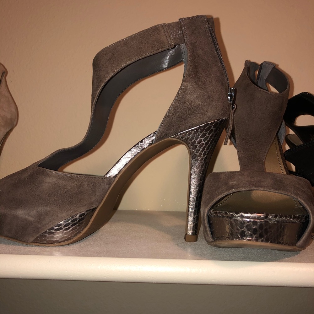 Gray suede heels